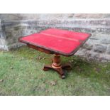 A 19th century rosewood fold over games table, width 37ins, width open 37.5ins, x height 29.5ins