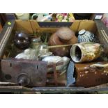 A box of sundries, to include vases, jelly moulds, etc.