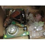 Two boxes of ornaments, religious figures, glass, etc.