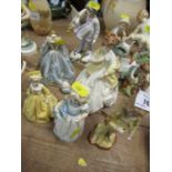 Six Royal Worcester figures, by Freda Doughty - Parakeet, Grandmothers Dress af, Little Grandmother,