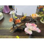 Six Royal Worcester bird and animal bronze figures, af - The large pink flower and the squirrel
