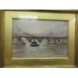 William E Harris, watercolour, Thames at London Bridge, signed and dated 1897, 14ins x 21ins