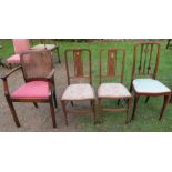 A cane back open armchair, together with a pair of mahogany bedroom chairs and a Thonet style chair