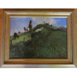 Vernon Ward, oil on board, horses and cattle in landscape, 9.75ins x 13ins