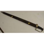 An Antique sword, with straight blade, having a leather scabbard
