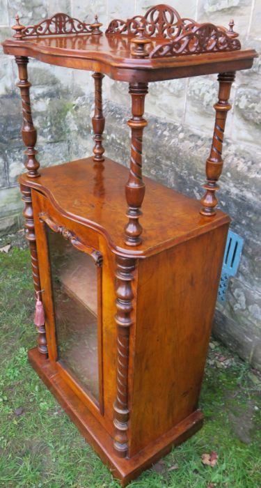 A Victorian walnut cabinet, with shelf having pierced gallery to three sides, raised on turned - Image 2 of 3