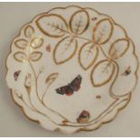 A Chamberlains Worcester dish, decorated with butterflies and insects with gilt moulded decoration