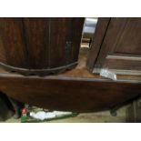 Two antique oak corner cupboards, together with a Georgian gate leg table