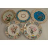 Three 19th century Minton porcelain cabinet plates, decorated with flowers, together with two