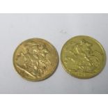 Two gold sovereigns, 1910 and 1913