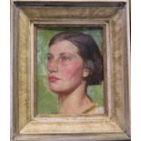Victor Moody, oil on gesso panel, 1930's portrait of a lady, 9ins x 7ins (D)Condition Report: