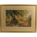 C H C Baldwyn, watercolour, rural scene with bird flying through trees, 12ins x 18ins