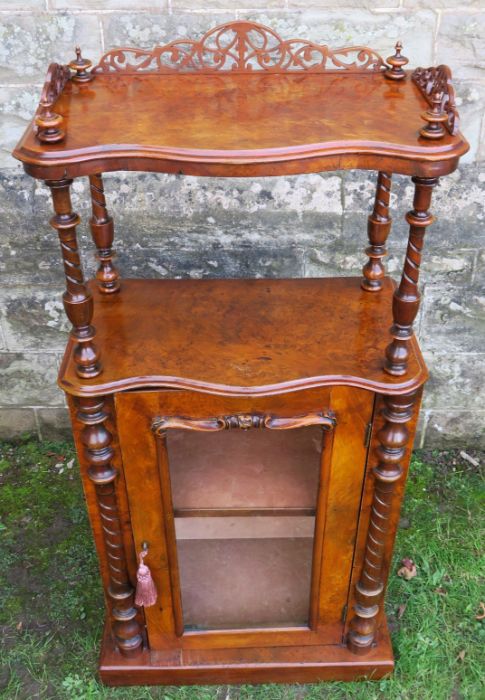 A Victorian walnut cabinet, with shelf having pierced gallery to three sides, raised on turned - Image 3 of 3