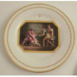 A Flight Barr and Barr Worcester plate, decorated with a rebated rectangular panel of three adults