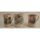 A 19th century Dixon Austin & Co Sunderland pottery frog mug, printed with God Speed the Plough,