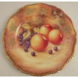 A Royal Worcester plate, decorated with hand painted fruit by Price, diameter 10.5ins - Good