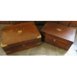 A 19th century mahogany and brass bound box, with a fitted baize lined interior, 12ins x 9ins,