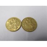 Two gold sovereigns, 1910 and 1911.