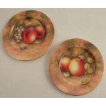 Two Royal Worcester plates, decorated with hand painted fruit by Townsend, diameter 7ins -  both