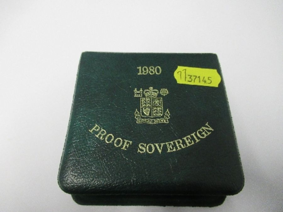 A 1980 proof sovereign, in plastic slip