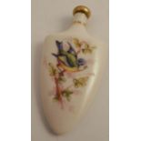 A Royal Worcester porcelain scent flask and stopper, decorated either side with a blue tit on branch