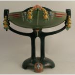 A 20th century Secessionist oval comport centre piece, decorated with fruit to a two tone green