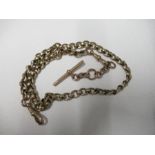 A 9 carat gold Albert chain, with T bar, length 16ins, weight 38gms