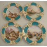 A set of four 19th century Royal Worcester cabinet plates, three decorated with landscapes, one with