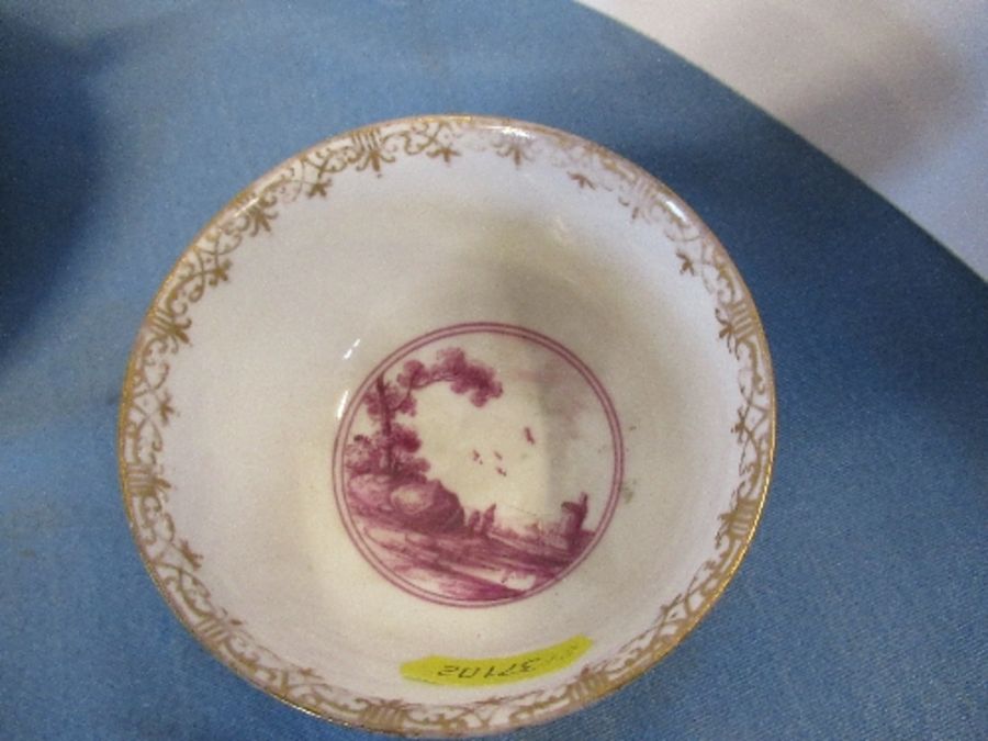 An 18th century coffee can and saucer, decorated in colours with figures in a landscape, together - Image 6 of 9