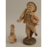 A Hadley's Worcester blush ivory figures, of a boy running with a cricket bat, height 8.5ins,