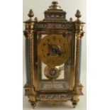 A 19th century French brass and cloisonne mantel clock, the movement stamped A D Mougin, with gilt
