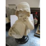 A Victorian marble bust, of a young child with a broken plate, raised on a base, height 18ins