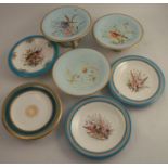 A collection of Worcester porcelain comports, decorated with flowers and birds, some af - Kingfisher
