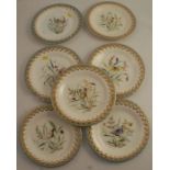 A set of seven 19th century Worcester dessert plates, decorated with flowers and insects, with