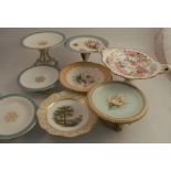 A collection of 19th century and 20th century English porcelain comports, decorated with flowers and