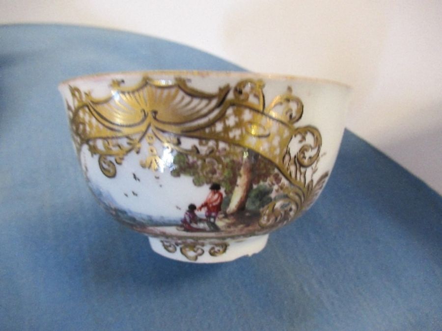 An 18th century coffee can and saucer, decorated in colours with figures in a landscape, together - Image 5 of 9