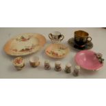 A collection of Royal Worcester, to include thimbles, blush ivory plate, trinket dish, pots, a cup