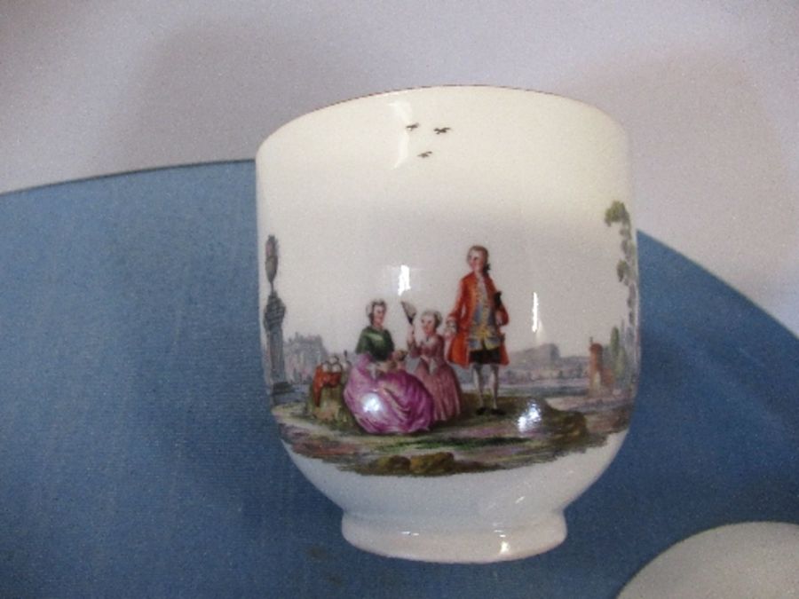 An 18th century coffee can and saucer, decorated in colours with figures in a landscape, together - Image 9 of 9