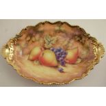 A Royal Worcester oval dish, decorated with hand painted fruit by Smith, diameter 12ins - Good