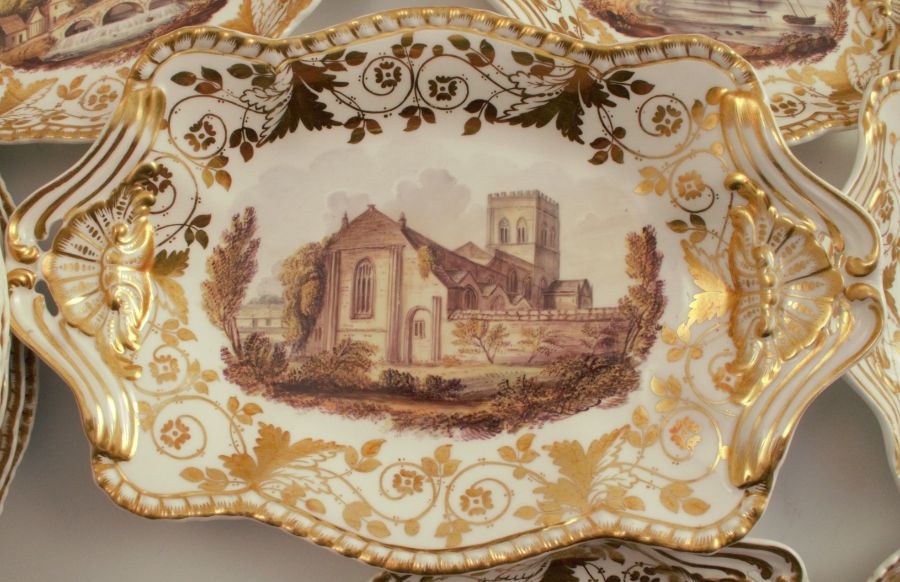 An extensive 19th century Spode service, decorated with named landscape panels to gilt borders, - Image 7 of 20