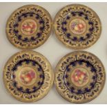 Four Royal Worcester plates, decorated with a central panel of hand painted fruit by Leaman, to a