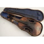 A Duke London violin, length of back excluding button 14ins, with bow, cased