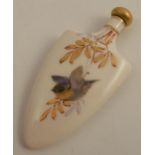 A Royal Worcester porcelain scent flask and stopper, decorated with fledgling bird and leaves, dated