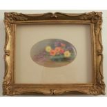 A Royal Worcester oval porcelain plaque or plate centre, still life of flowers by Harry Davis,