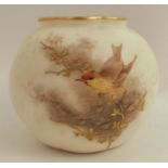 A Grainger's Worcester gilded ivory wrythen moulded globular vase, decorated with a bird, shape