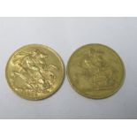 Two gold sovereigns, 1888 and 1910