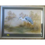 Paul A Nicholas, two watercolours, Bullfinches and Heron, 15ins x 10ins and 10.5ins x 15.5ins