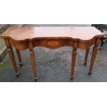 A 19th century mahogany serving table, with shaped front, satinwood inlay, decorated with shells and