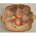 A Royal Worcester square dish, decorated with hand painted fruit by Telford, diameter 11ins - Good