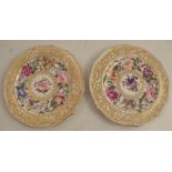 A pair of 19th century Stevenson & Hancock Derby plates, decorated with flowers and gilding,